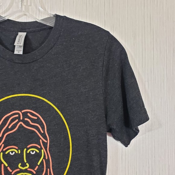 Canvas Holy Smokes funny graphic t-shirt with neon Jesus smoking - Picture 5 of 5